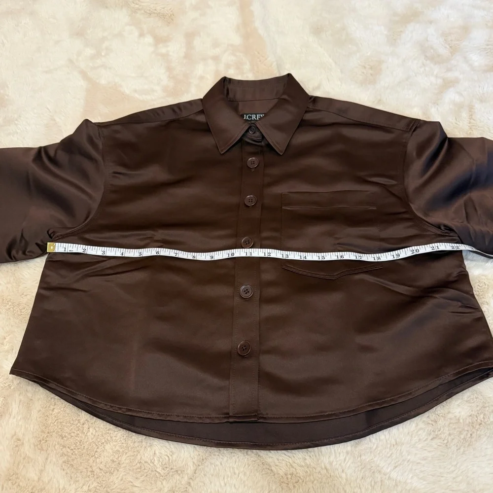 J Crew Etienne French Press Cropped Button Up Shirt in Duchesse Satin